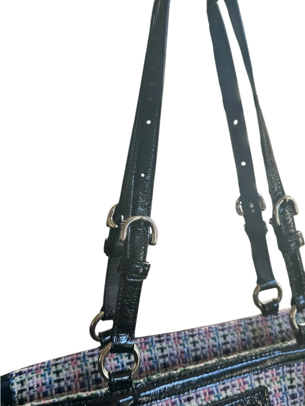 Coach Tweed Plaid Tote F17699 Black Patent Trim Satchel - Picture 10 of 16